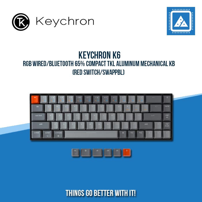 KEYCHRON K6 RGB WIRED/BLUETOOTH 65% COMPACT TKL ALUMINUM MECHANICAL KB (RED SWITCH/SWAPPBL) KEYCHRON K6 RGB WIRED/BLUETOOTH 65% COMPACT TKL ALUMINUM MECHANICAL KB (RED SWITCH/SWAPPBL)